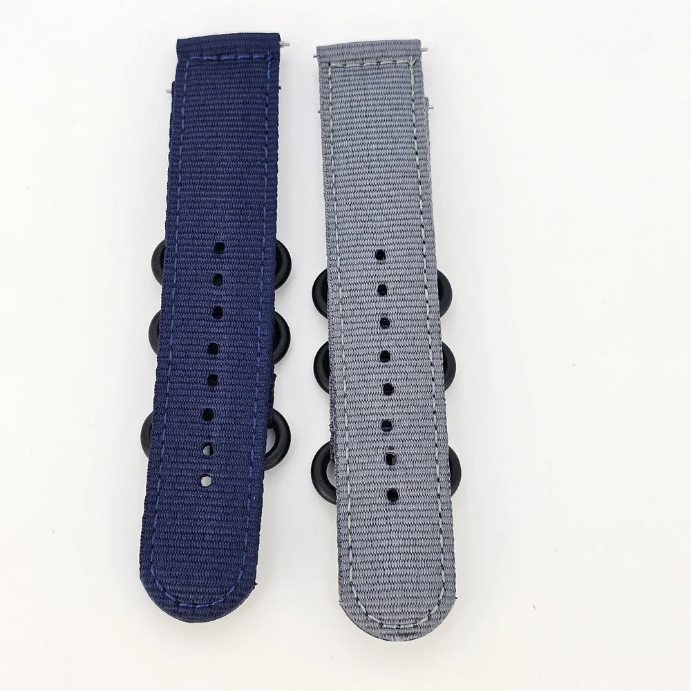 2X Men's 22MM Navy Blue Gray Nylon Canvas Watch Band Strap‎ Quick Release Dark